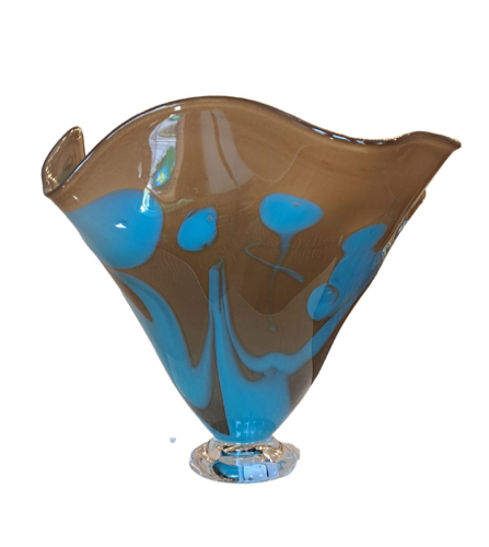 Click to view detail for DG-1131 Blown Glass Fluted Vase, Aqua and Latte $450